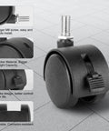 4 Pack 1.5" Swivel Stem Caster Wheels - Replacement Furniture Casters with Locking Brake, Metric M8 Threaded Stem, for Table, Drawer, Plant Shelf, Metal Rack, Laundry Basket