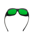 Hella Super Slick Dual Wave Laser Blocking Shades For Red And Infrared Beams Wavelengths Od3 Plus And Od5 Plus in black frame with green lenses.