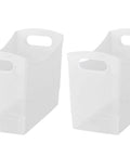 Slick 12 Quart Clear Storage Bins With Built In Carry Handles Narrow Rectangular Organizer Containers For Pantry Closet Cabinet Shelf And Home Organization Straight Up Durable Two Pack displayed side by side.