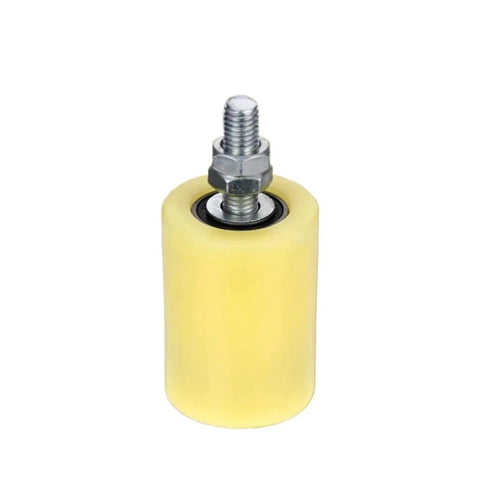 4 Piece Heavy Duty Nylon Guide Rollers Tough As Nails Sliding Door Pulley Blocks with solid threaded stem and yellow nylon body.