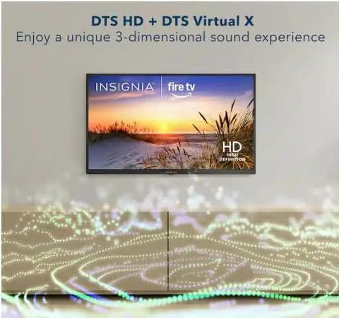 Bang For Your Buck 32 Inch Led Smart Fire Tv With Alexa Voice Remote For Smooth Streaming And Free Live Channels Super Crisp 720P Picture, displaying DTS HD sound.
