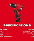 Compact Brushless Cordless Drill Driver Kit With Heavy Duty Metal Chuck Badass Torque Output And Featherweight Frame side view with specs