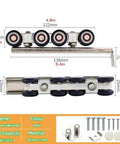 Concealed Soft Close Barn Door Hardware Kit With Double Hanging Tracks showing 8-wheel hangers and hardware components.