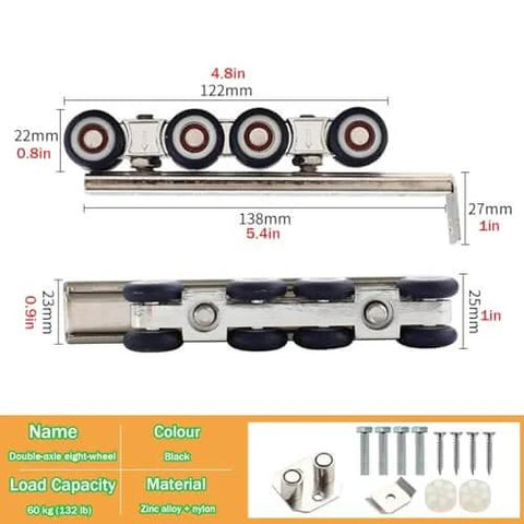 Concealed Bifold Barn Door Hardware Kit With Soft Close Sliding System No Fuss Adjustable Ceiling And Wall Track in black with dimensions