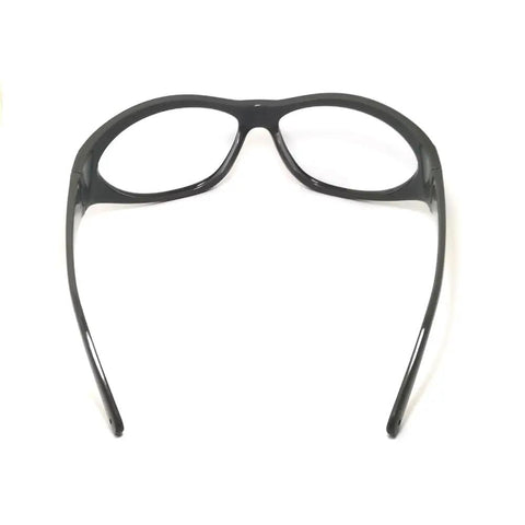 Badass Heavy Duty CO2 Laser Safety Glasses Packing Hardcore OD6 Shielding Across The 9000 To 11000 Nanometer Range With Slick Clear Lenses from the front view.