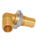 Side view of Two Pack Brass 90 Degree Barb Bulkhead Fittings For Three Quarter Inch OD Hose Barb Bulkhead Couplings Tank Connector
