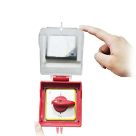 Slick Transparent Push Start Button Cover Hella Sturdy Electrical Shield For Emergency Stop Switches With Quick Swap Base in use.