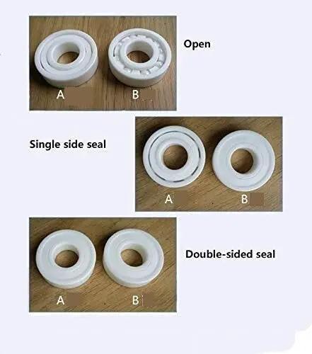 Premium Zirconium Oxide Ceramic Bearings Double Sealed Run Slick And Lock Tight For Precision Machines And Daily Repairs Rock Solid Construction Effortless Swap Upgrade Pack In 20Mm To 25Mm Sizes showing open and sealed designs.