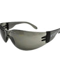 Badass Impact Resistant Polycarbonate Safety Glasses Featuring Anti Scratch Coating High Flex Comfort Frame And Dope Smoke Tint Lenses side view.