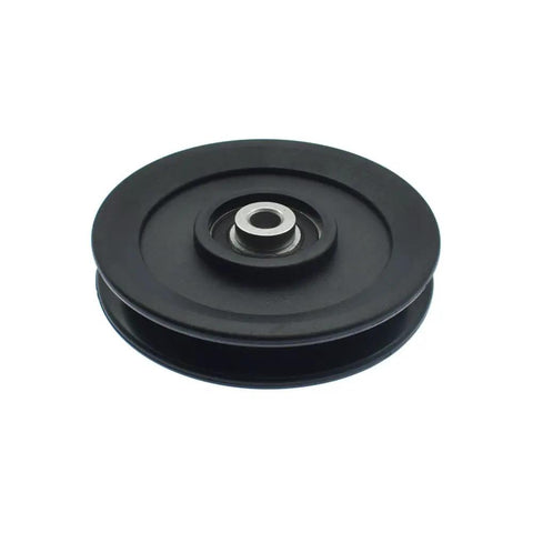 Universal Four Point Five Inch Nylon Gym Cable Pulley Wheel, durable black nylon design for smooth gym cable operation.