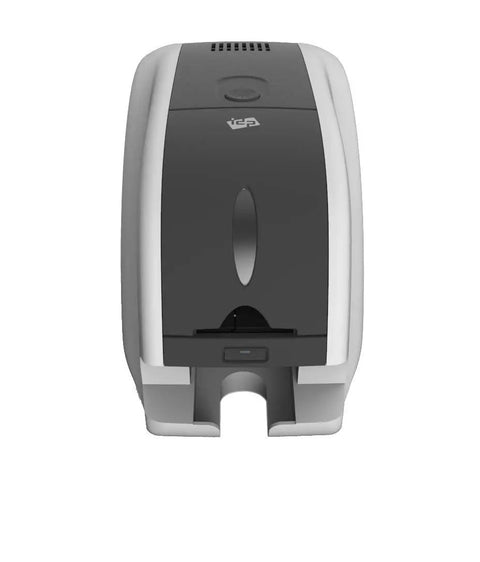 Smart-31 Simplex Id Card Printer Bundle With No Sweat Ezload Kit And Windows Software Includes Two Hundred Fifty Ymcko Ribbon Plus One Hundred Top Shelf Pvc Cards Straight Out The Box, front view of compact ID card printer.