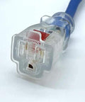 Beast Mode 50 Ft 14 Awg Blue Extension Cord With Illuminated Locking Receptacle end, showcasing LED light for visibility.