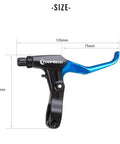 Dual Compatible Brake Lever Set For V Brakes And Disc Brakes, Aluminum Alloy Ergonomic Levers, Blue Finish, Side View with Dimensions
