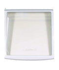 Top view of Slideout Refrigerator Shelf Assembly with Spillproof Glass and Frame, white trim, fits standard units.
