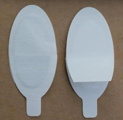 Pro Level Disposable Laser And Ipl Eye Shields For Spa Pros 40 Pair Pack Smooth Flexible Eyepatches shown from the side view.