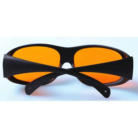 Heavy Hitter Laser Safety Glasses With OD5 Filter Blocking Violet Blue Green Lasers Built Different Construction crisp optics in orange.