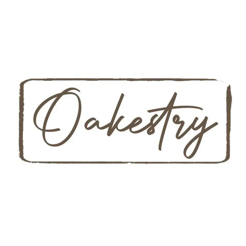 Logo design for Oakestry, featuring elegant script typography in brown on a white background.