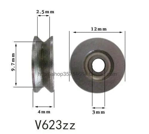 Twenty Kickass Heavy Duty Sealed V Groove Pulley Bearings For Smooth Wire Guide Tracks And Linear Motion Applications Featuring Tight V623ZZ Fit With High Carbon Steel, dimensions shown.