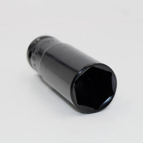 Badass Heavy Duty Impact Wrench Socket Set Built From Premium Chrome Vanadium Steel For Epic Car Repair Jobs And Pro Mechanic Tasks That Handle Anything You Throw At Them Daily, close-up of a black chrome vanadium socket.