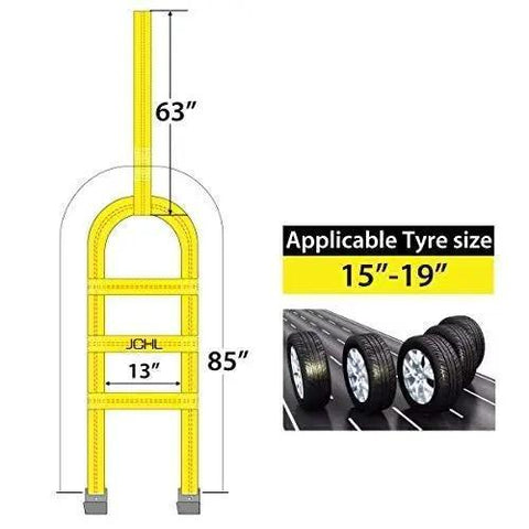 Super Tough Tow Dolly Basket Wheel Straps Lock Down Your Ride Like A Boss For 15 To 19 In Tires Beefy 10000 Pound Working Capacity Heavy Duty Nylon Car Transport Setup with size dimensions.