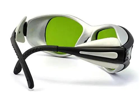 Rad 1064nm Infrared Laser Safety Glasses with Full Coverage Eye Protection Goggles, side view showing green lenses and sleek design.