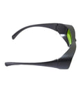 Side view of Top Tier Infrared Laser Safety Glasses Loaded With Multi Band Optical Density Shields And Slick Clear Lenses.