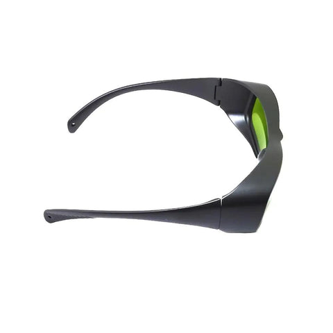 Side view of Top Tier Infrared Laser Safety Glasses Loaded With Multi Band Optical Density Shields And Slick Clear Lenses.