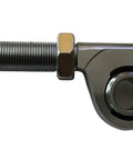 Heavy Duty Three Quarter Left Hand Offset Heim Joints With Heavy Duty Nyloc Nuts Crafted From Premium Chrome Moly Steel, side view.