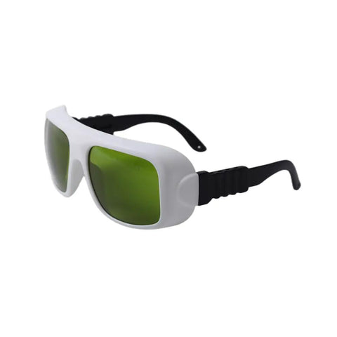 Straight Up Infrared Laser Safety Glasses Built Different With OD Fiveplus And Sevenplus Optics For Nd Yag Diode Lasers Clear Lens side view with green lens