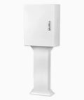 Lock Down Your Plug With This Heavy Duty EV Charger Cover Lock Box Built Solid With Rust Proof Galvanized Steel To Keep Cords Organized And Weather Tight For Zero Hassle Daily Drives - White steel charger lock box on post.