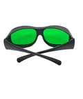 Hella Super Slick Dual Wave Laser Blocking Shades For Red And Infrared Beams Wavelengths Od3 Plus And Od5 Plus, black frame, green lenses.