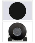 Premium Heavy Black Tempered Glass Lazy Susan Turntable shown from top and bottom angles for kitchen serving tray.