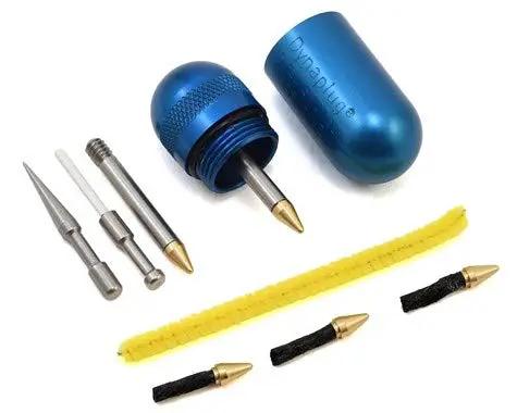 Rock Solid Bicycle Tubeless Tire Repair Tool With Straight Up Puncture Fix Plugs And Trailside Rescue Kit for mountain bike maintenance.