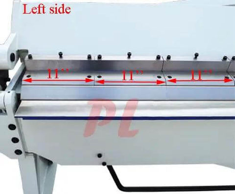 Close-up of 80 Inch Pan And Box Brake Bender For Metal Fabrication showing 6 Foot Bending Reach, 12 Gauge Mild Steel Capacity, removable legs.