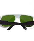 Professional Laser Safety Glasses Built Damn Tough For Ipl Gear with green lenses and black frame, designed for effective eye protection.