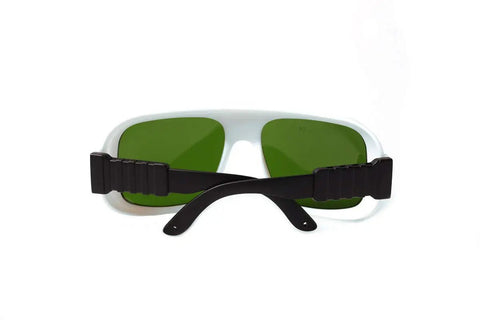 Professional Laser Safety Glasses Built Damn Tough For Ipl Gear with green lenses and black frame, designed for effective eye protection.