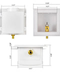 Universal Ice Maker Box With One Half Inch Pex Crimp Inlet And Installed One Quarter Turn Brass Ball Valve Snap On Faceplate Rough Opening Five By Three By Two Inches No Fuss Easy Install NSF 61 G Compliant front view