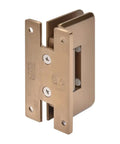 Hassle Free Adjustable Wall Mount Hinge Full Back Plate Design Fits 3/8 To 1/2 Inch Tempered Glass in dark brushed bronze finish.