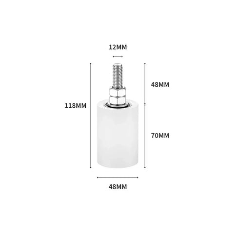 Heavy Duty Nylon Positioning Pulley For Sliding Door Clamp And Wheel Bearing Roller Guide measuring 118MM tall and 48MM wide.