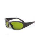 Professional Grade 1064Nm Laser Safety Glasses For High Power Nd Yag Semiconductor Engineering Workshops With Dope Infrared Blocking Optics and Kickin Wide Side Shielding, shown at an angle with green lenses.