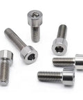 Premium TC4 Titanium Cup Head Hex Socket Machine Screws M1.6 Metric Fasteners 5 Pack displayed on a white background.