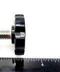 5/16 Inch Stainless Steel Thumb Screws With Black Round Fluted Plastic Knobs showing black knob side view with screw thread.