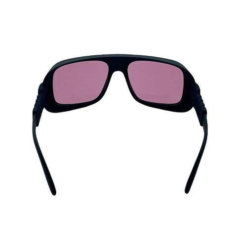 Front view of Badass Laser Protection Glasses For 755Nm And 808Nm with pink lenses and black frame, designed for salon use.