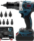 Cordless Automatic Rivet Gun Kit Featuring Portable Pop Riveter With M3 To M12 Threads And 5200Mah Rechargeable Battery and accessories.