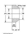 1/2 Cone Spacer dimensions diagram for Heavy Duty 1/2 Inch Bore Four Link Rod End Kit With Convertible Bung Cones And Drop Dead Tough Teflon Kevlar Bearings Built Different For Street Or Track Suspension Upgrades Under 32000 Pound Load Rating.