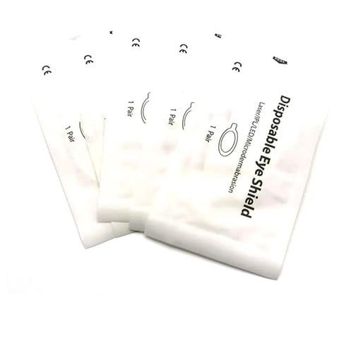 Secure Your Peepers With Confidence Using 100 Pairs Of Disposable Laser Eye Shields, showing packages for IPL, LED, and microdermabrasion.