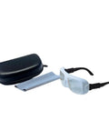 Top Shelf Erbium Laser Safety Glasses For 2700 To 3000Nm Lasers with case, clear lenses and black frame for dental or dermatology use.