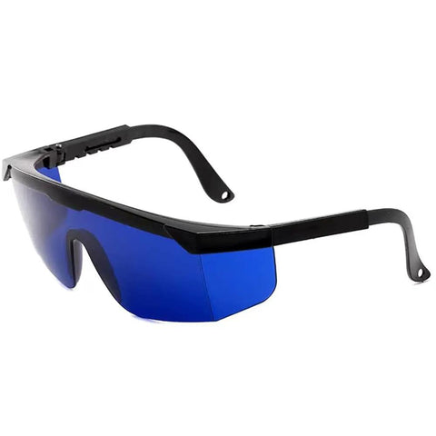 Top Shelf Laser Safety Glasses With Blue Tint Lenses Blocking 190Nm To 540Nm Rays superlightweight soft plastic shell angled view.
