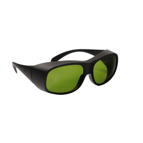 Heavy Duty Infrared Laser Safety Glasses With Rock Solid OD 8 Plus Defense Covering The 900 To 1100nm Range Featuring clear anti-glare green lenses.
