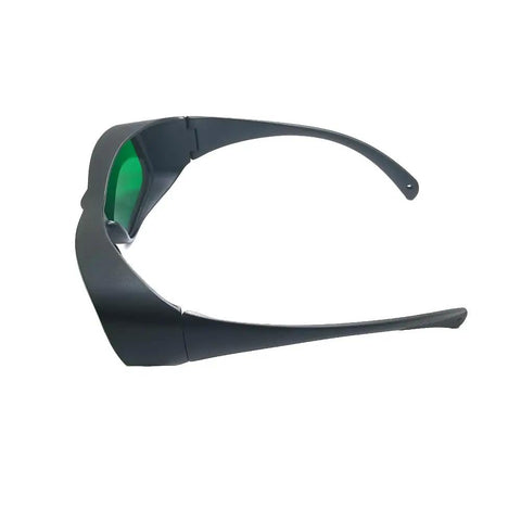 Heavy Duty Laser Safety Glasses Shielding Eyes From Blue Red And Infrared Beams At 450Nm 650Nm 808Nm 980Nm, side view with green lenses.